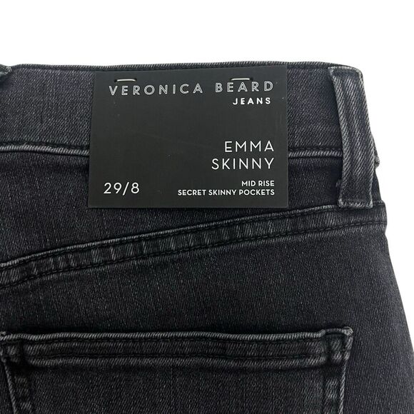 Veronica Beard Emma Mid-rise Skinny Jeans Washed Onyx Black Raw Hem stretch 29 - Picture 6 of 9